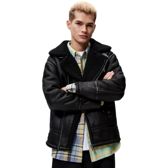 Zara Other - Zara Double Faced Fleece Lined Asymmetric Zipper Moto Jacket Black Mens Medium
